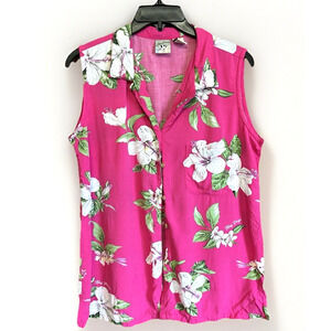 Big Dogs Womens Medium Pink Floral Button Down Sleeveless Tank Top Hawaiian